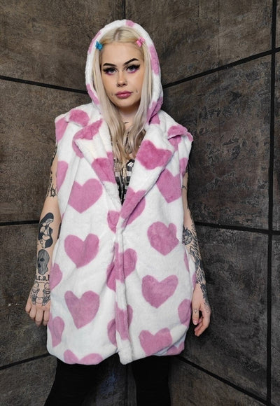 Heart fleece coat handmade 2in1 hood emoji trench jacket