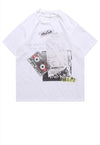 Cassette print t-shirt retro tee skater graffiti top grey