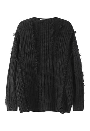 Ripped sweater knitted distressed jumper shredded top black