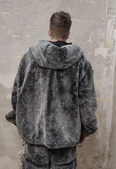 Python fleece Bomber handmade detachable snake jacket grey