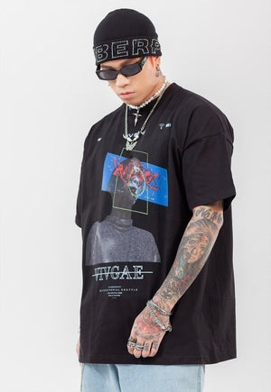 Cyber print t-shirt grunge robot tee raver top in black