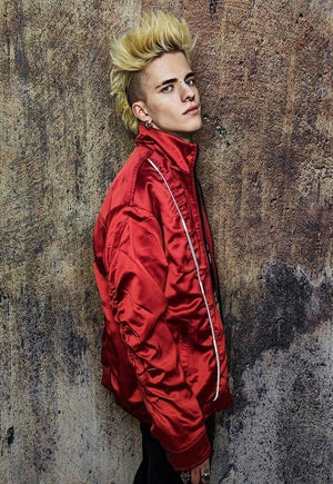 Gorpcore bomber jacket reflective utility varsity in red