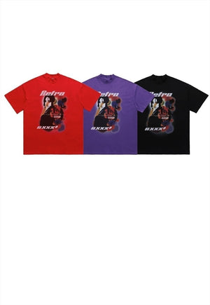 Retro slogan t-shirt vintage poster tee anime top in purple