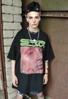 Raver t-shirt Cyber print trippy top grunge tee in black