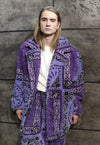 Paisley fleece coat hand made bandanna trench jacket purple