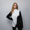 Color block top long sleeve half white half black jumper sheer sweatshirt see-through punk jumper structured going out funeral party t-shirt