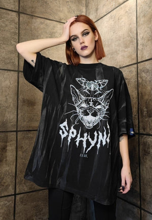 Sphynx tshirt premium vintage wash Egypt cat tee acid black