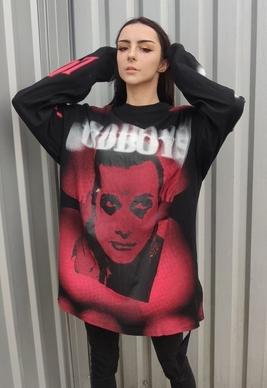 Punk slogan top anime graffiti sweat vampire jumper black