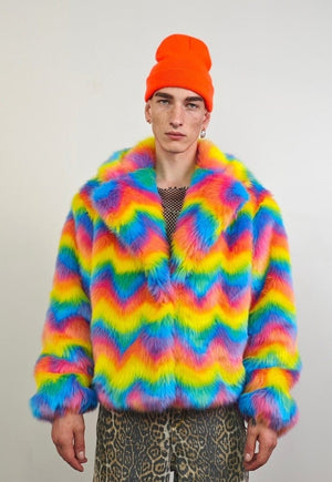 Rainbow faux fur coat cropped unicorn bomber carnival hoodie