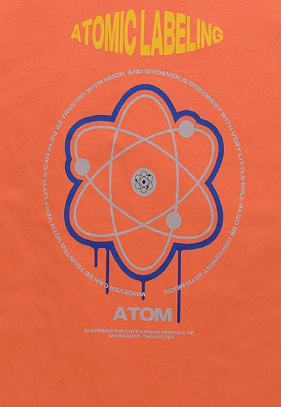 Atom print t-shirt science geek tee retro raver top orange