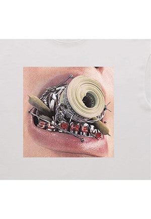 Teeth print t-shirt mouth tee grunge braces top in white