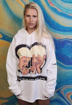 Anime graffiti hoodie retro Korean cartoon pullover in white