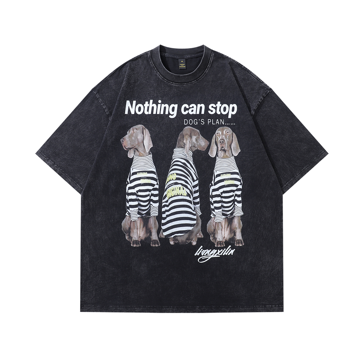 Prisoner t-shirt dog print tee retro cartoon top in vintage grey