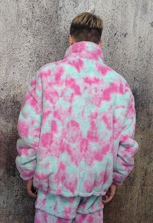 Reversible fleece bomber handmade tie-dye sports jacket pink