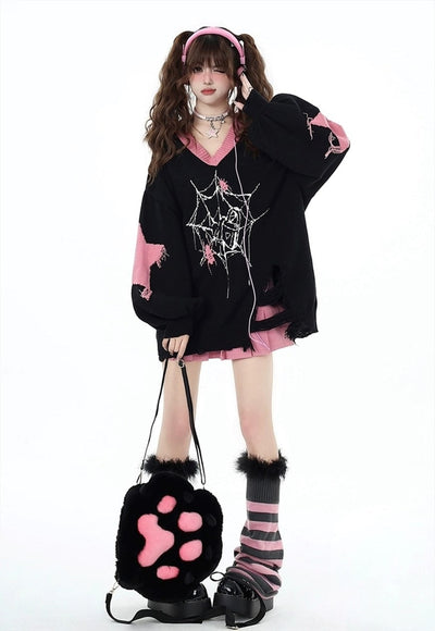 Spiderweb sweater Gothic patchwork jumper grunge anime top