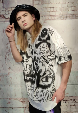 Graffiti print tee Extreme slogan t-shirt paint splatter top