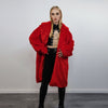 Red faux fur longline coat shaggy trench bright raver bomber fluffy winter fleece festival jacket burning man coat