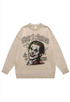 Joker print sweater clown jumper ripped knitted creepy top