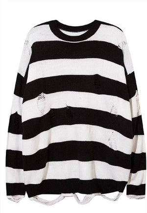 Ripped stripe sweater distressed jumper Halloween retro top