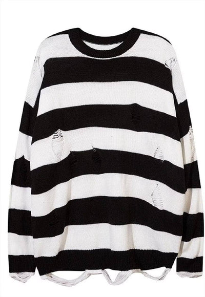 Ripped stripe sweater distressed jumper Halloween retro top