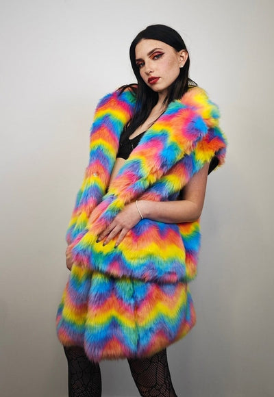 Rainbow faux fur coat cropped unicorn bomber carnival hoodie