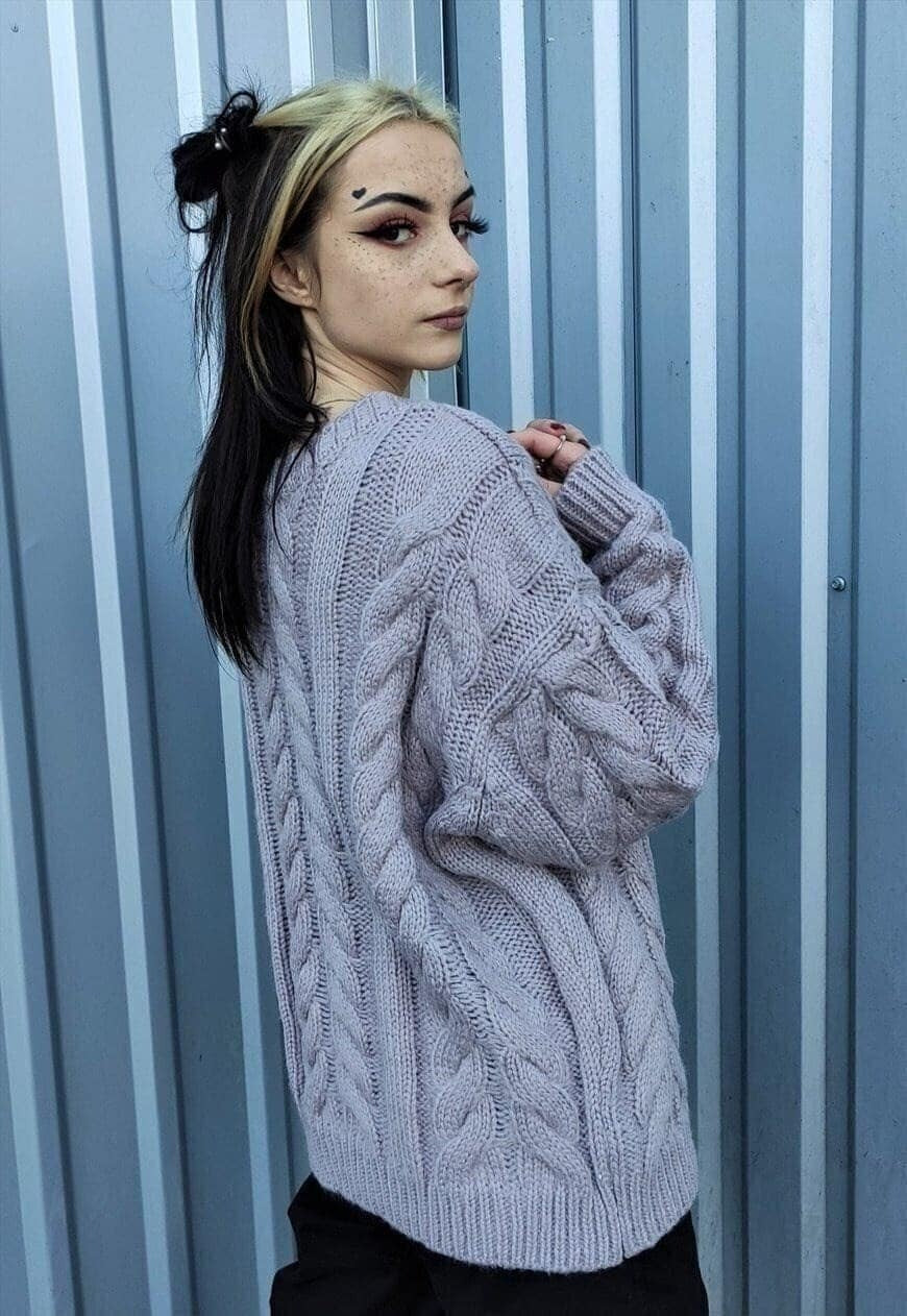 Chunky cable knitwear sweater Y2K jumper faded pink