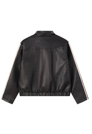 Cropped patchwork varsity jacket faux leather preppy bomber