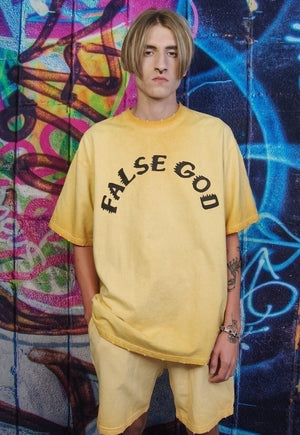 Grunge graffiti shorts gradient god pants in tie-dye yellow