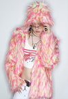 Shaggy faux fur bucket hat pink orange fluffy hat rave cap