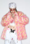 Shaggy faux fur coat pink orange fuzzy aviator raver bomber