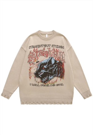 Werewolf sweater Gothic knit distressed horror jumper grey