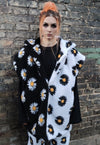 Floral fleece jacket handmade daisy trench coat white black