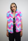 Rainbow faux fur coat crop striped trench festival zigzag