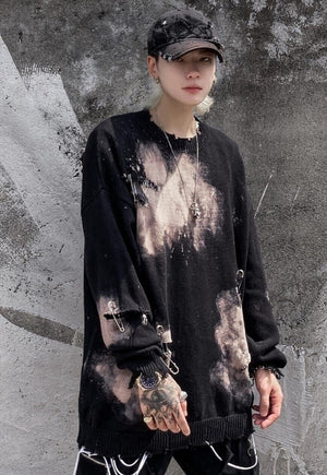 Ripped knit tie-dye sweater gradient bleached jumper brown