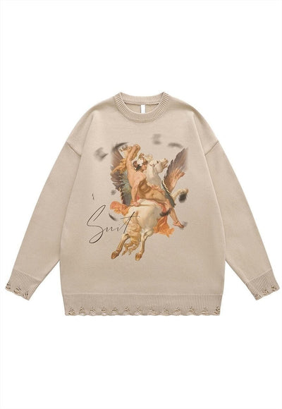 Saint sweater ripped jumper angel print knitted top in black