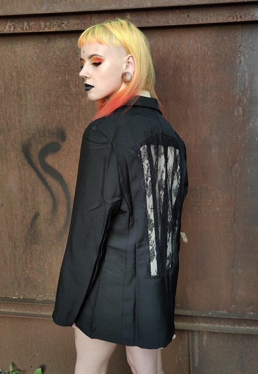 Transparent mesh blazer in black see through jacket coat