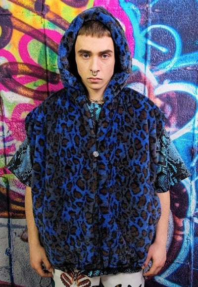 Leopard fleece jacket detachable animal print jacket in blue