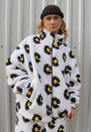 Daisy print fleece jacket handmade sunflower bomber in white