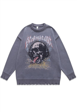 Skull sweater scary knit distressed bones jumper in black