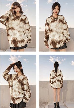 White tie-dye sweater cable knitted distressed grunge jumper