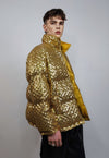 Sequin bomber jacket gold metallic embellished party puffer