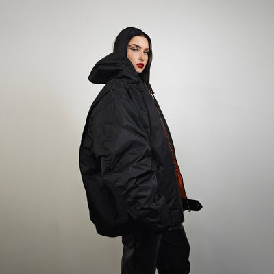 Hooded oversize bomber jacket black baggy punk utility