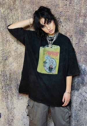 Retro cartoon t-shirt Popeye tee grunge top in vintage black