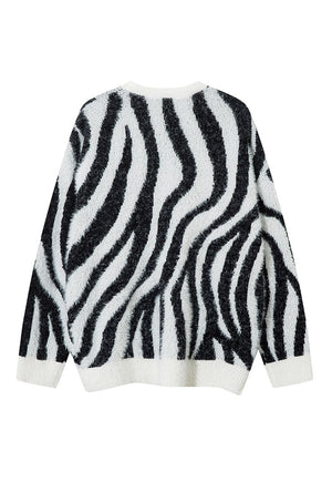 Stripe sweater red animal print jumper zebra pattern top