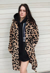 Leopard fleece coat in brown faux fur animal print jacket