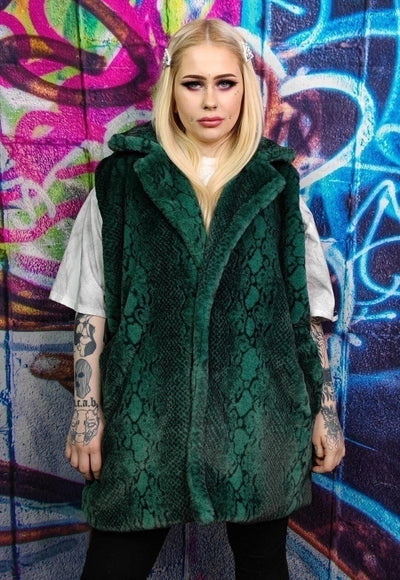 Python fleece coat handmade snake faux fur jacket in green