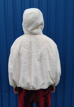 Reversible fleece MA-1 jacket faux fur hood bomber cream