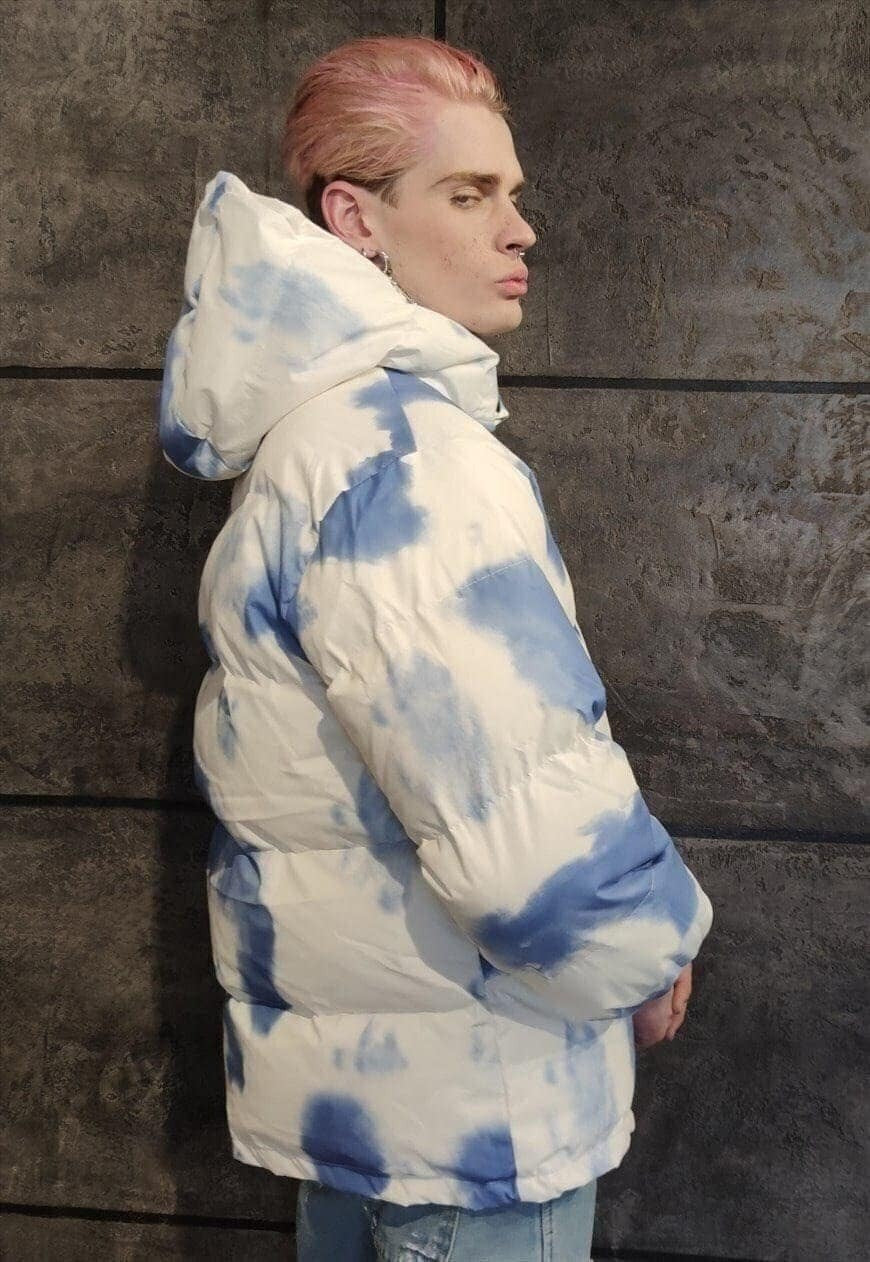 Clouds print bomber tie-dye rainbow sky puffer jacket blue