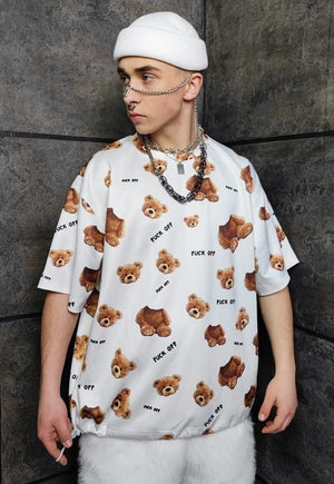 Teddy bear t-shirt handmade raver tee animal top in cream