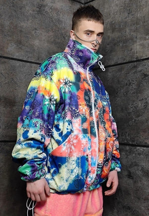 Tie-dye fleece jacket handmade reversible bandanna coat